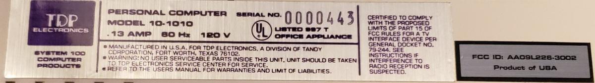 TDP-100 System  Cat # 10-1010 (Chicklet Style Keyboard)